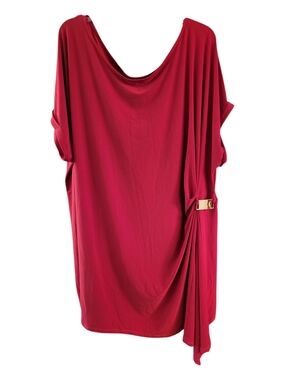 Vital Draped Red Dress with Golden Side Detail- Size US 26/28
